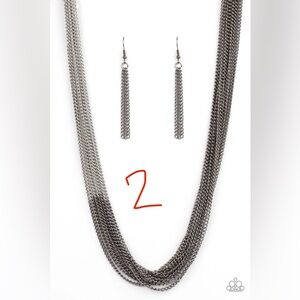 Costume Jewelry-Silver & Gunmetal Chain Necklace and Earring Set